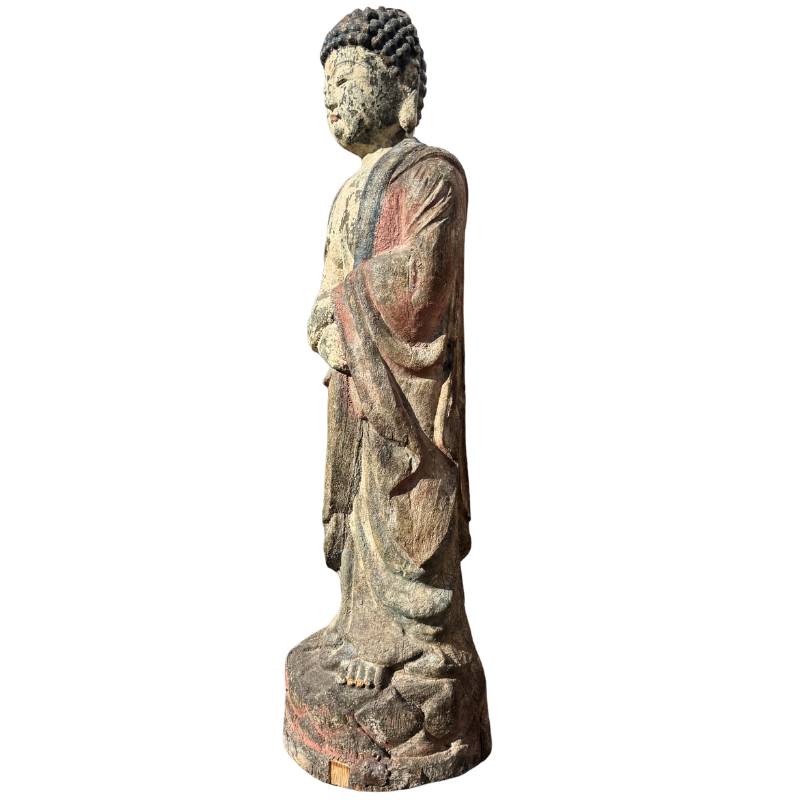 Große Kwan Yin Holzfigur aus Tempelkunst
