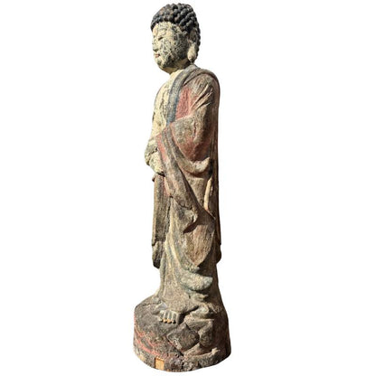 Große Kwan Yin Holzfigur aus Tempelkunst
