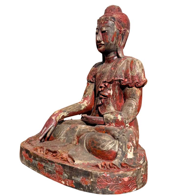 Große Mandalay Buddha Holzskulptur
