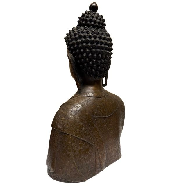 Große nepalesische Buddha-Büste aus massiver Bronze, Newar-Tradition aus Patan, 37 cm hoch, 6,4 kg Gewicht