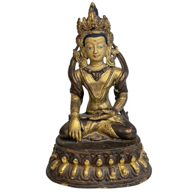 Grüne Tara Statue Bronze Himalaya vergoldet Devotionsbild