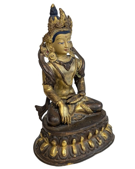 Grüne Tara Statue Bronze Himalaya Feuervergoldung