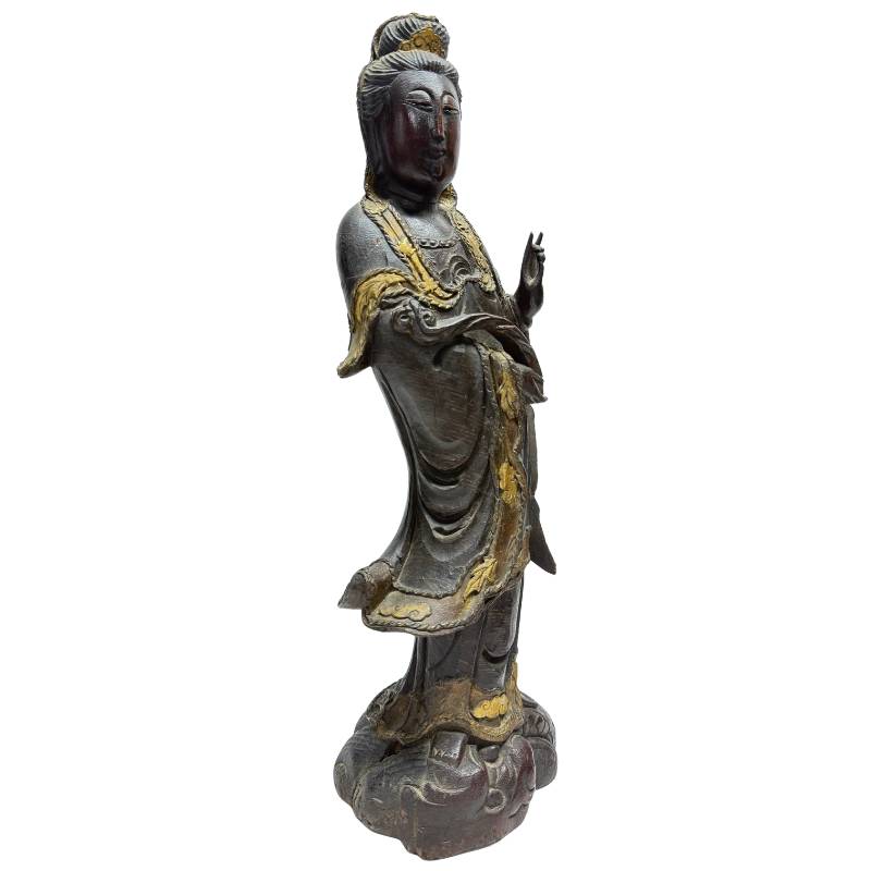 Guanyin Figur aus Holz mit Vergoldung China Qing Dynastie