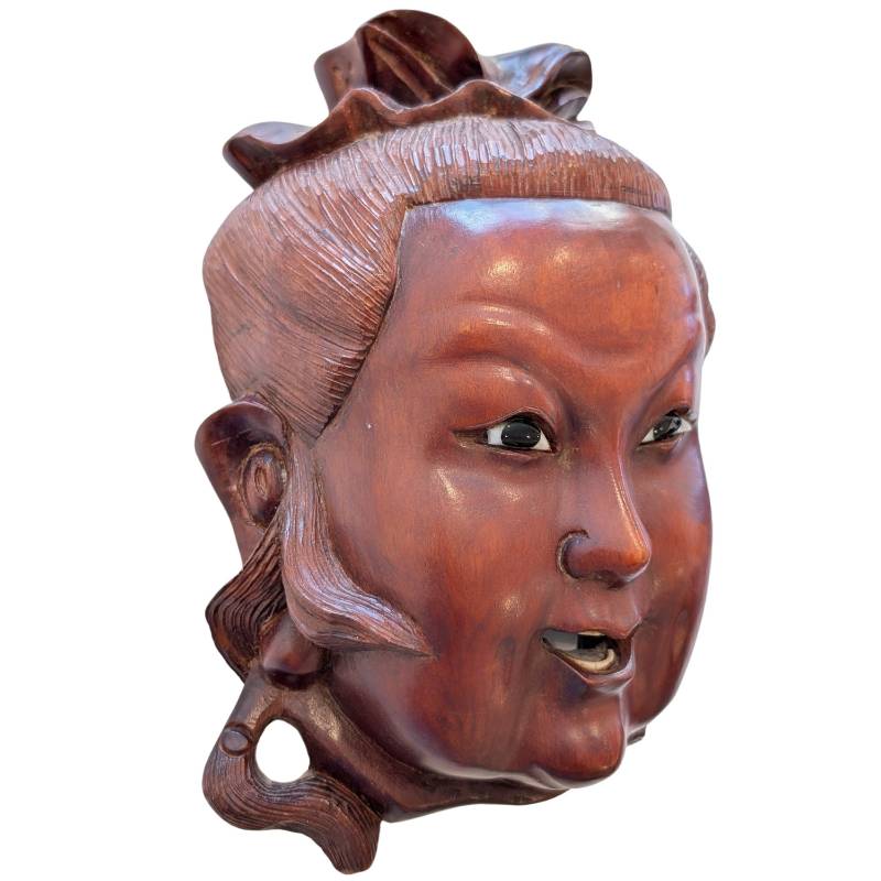 Guanyin Holzmaske China religiöses Wandobjekt geschnitztes Holz mit Patina