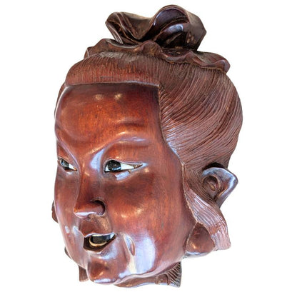 Guanyin Holzskulptur Kopf China religiöses Objekt geschnitztes Holz mit Alterung