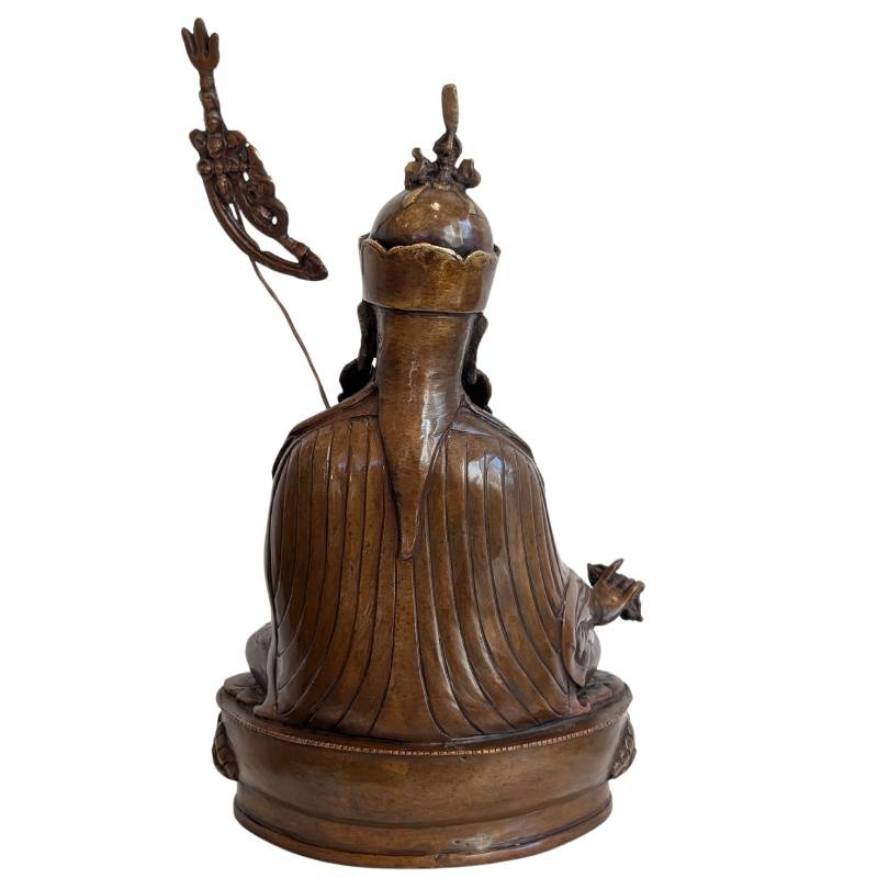 Guru Rinpoche Figur Tibet Bronze feuervergoldet mit Khatvanga Stab und Vajra Mudra