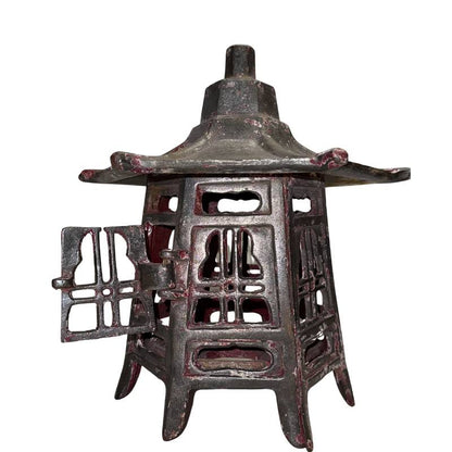Gusseisen Windlicht in Pagodenform - Antik Rot