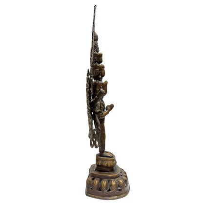 Stehende Himalaya Avalokiteshvara Statue aus Bronze, Lot 461, 49 cm hoch, mit Resten originaler Feuervergoldung, Sahasrabhuja Lokeshvara mit 11 Köpfen, 4,2 kg schwere nepalesische Kunst, 1stbuddha.