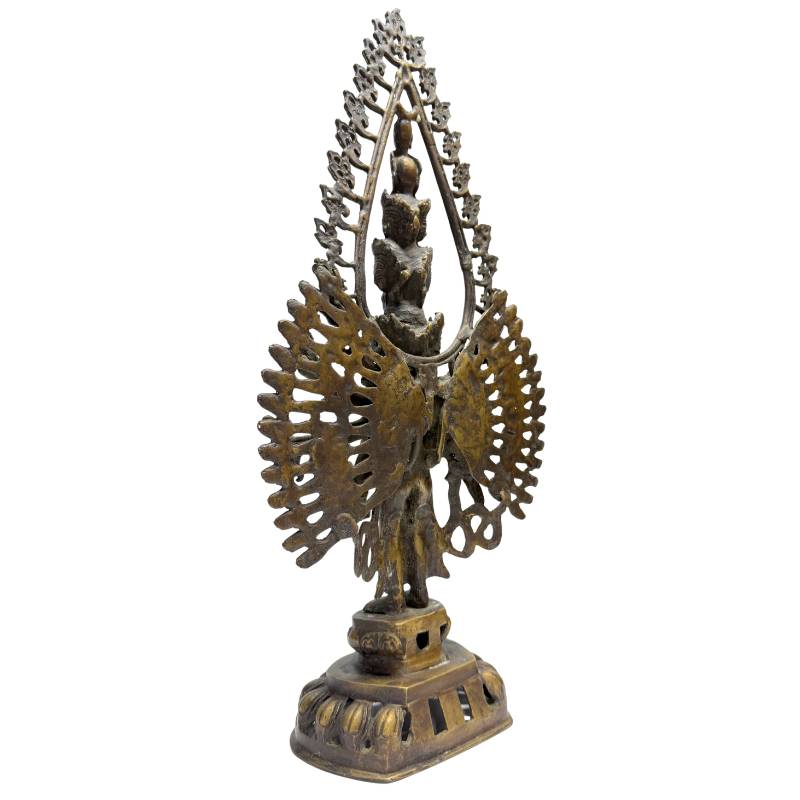 Himalaya Avalokiteshvara Statue aus Bronze mit durchbrochener Aureole, Lot 461, 49 cm hoch, elf Köpfe und tausend Arme, Reste von Feuervergoldung, 4,2 kg schwere nepalesische Kunst, 1stbuddha.