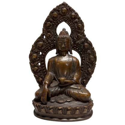 Antikes Paar Himalaya-Buddhas auf Lotusbasen, 19. Jahrhundert, Lot 462, handgearbeitete Bronze mit Resten originaler Feuervergoldung, durchbrochene Mandorlas, nepalesische Sakralkunst, 1stbuddha.