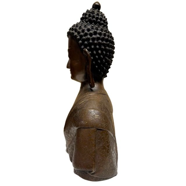 Himalaya Buddha-Büste aus Nepal, massive Bronze aus der Newar-Tradition (Patan), 37 cm Höhe, 6,4 kg schwer, mit authentischer Patina
