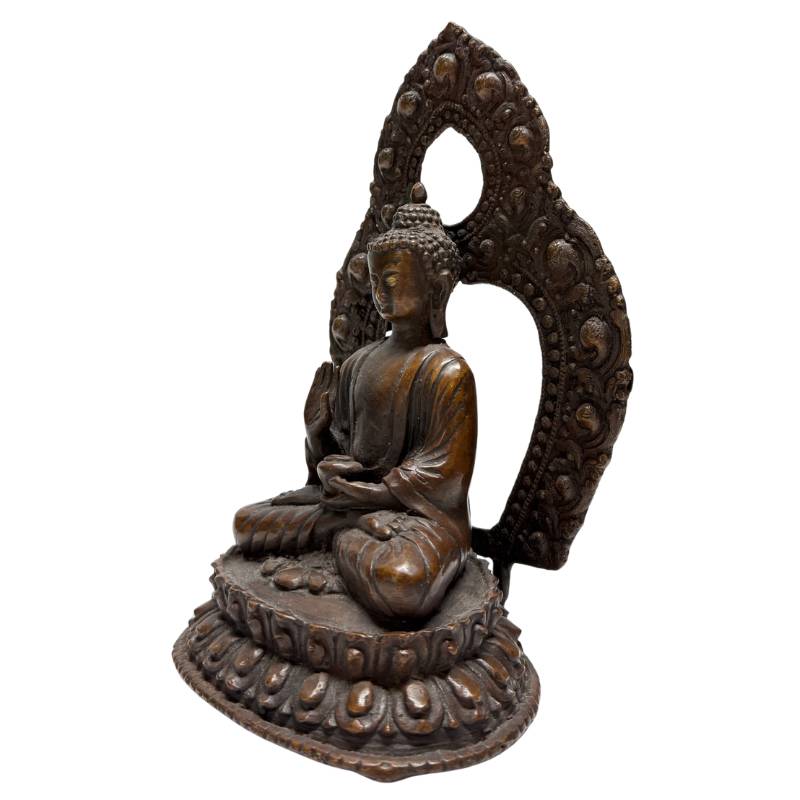 Paar Himalaya Bronze-Skulpturen: Buddhas auf Lotus-Thronen, 19. Jahrhundert, Lot 462, mit Resten originaler Feuervergoldung, handgearbeitete nepalesische Sakralkunst, 1stbuddha.