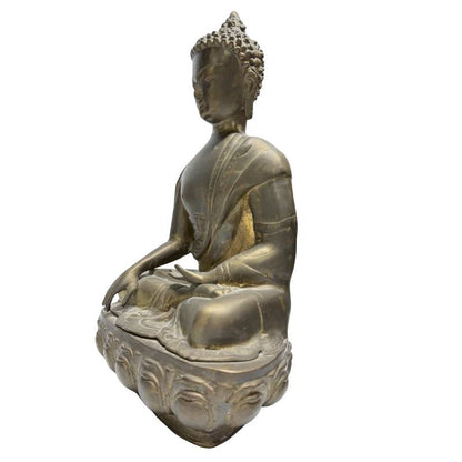 Bedeutender Himalaya Meditationsbuddha aus feuervergoldeter Bronze, 18./19. Jahrhundert, Lot 453, Bhumisparsha Mudra, 38 cm hoch, 4,6 kg massiv, Newar-Stil aus Nepal, authentische Edelpatina, 1stbuddha Expertise.