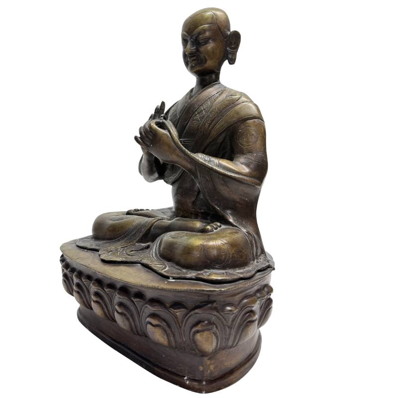 Exklusives Sammlerstück: Antike Himalaya Lama-Statue aus massiver Bronze, 38 cm Höhe, 8,1 kg, 19. Jahrhundert