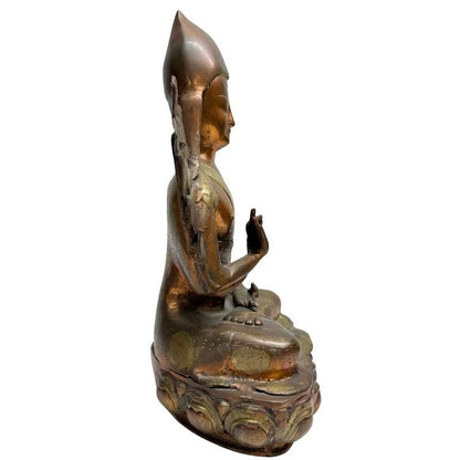Antikes Himalaya-Bronze-Bildnis von Lama Tsongkhapa, feuervergoldet, 40 cm hoch, 5 kg, 18.-19. Jahrhundert, Herkunft Ladakh