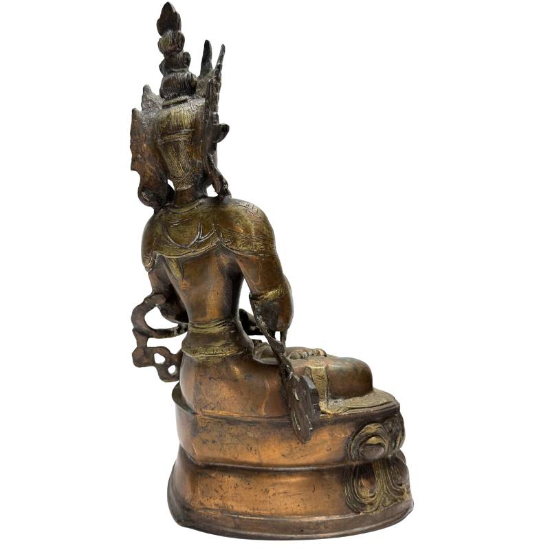 Antiker Vajrasattva aus dem Himalaya, Lot 460, 34 cm Bronze mit tiefer natürlicher Edelpatina, sichtbare Abnutzungsspuren durch rituelle Handhabung, 3,4 kg massiver Guss, 1stbuddha.