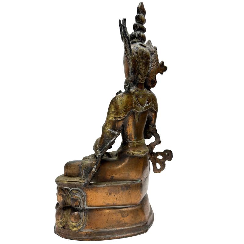 Vajrasattva Bronzestatue aus dem Himalaya, Lot 460, hält Vajra und Ghanta (Glocke), 34 cm hoch, 3,4 kg massive Bronze, rituell konsekriert mit offener Ushnisha, tiefe Edelpatina, 1stbuddha.