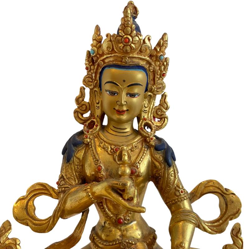 Antike Himalaya-Statue der Weißen Tara aus Nepal, vergoldete Bronze mit polychromen Details, 19./20. Jahrhundert