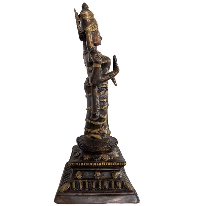 Hindu Göttin Lakshmi Bronze Statue – Südindien Lotus | 1stBuddha