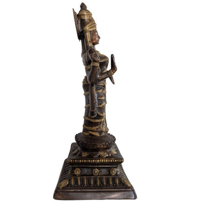 Hindu Göttin Lakshmi Bronze Statue – Südindien Lotus | 1stBuddha