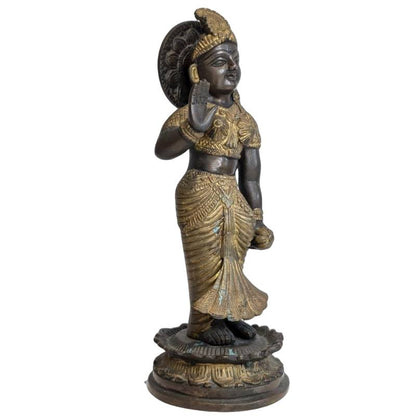 Hindu Statue Bronze Göttin Figur Vergoldung Reste
