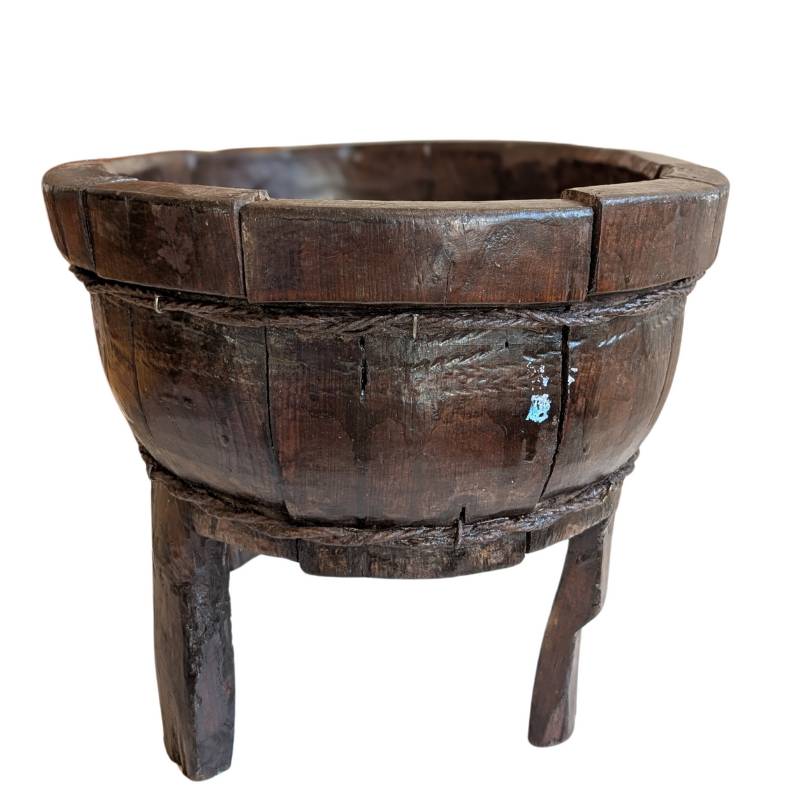 Holz Teigschale China mit Rissen und Patina rustikales antikes Gebrauchsstück