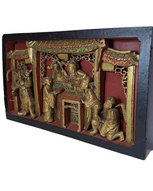 Holzpanel China Hochrelief mit Figuren Szene