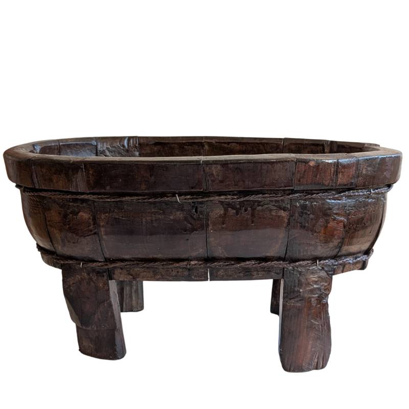 Holzschale China rustikale Teigschale antik mit Gebrauchsspuren und Patina