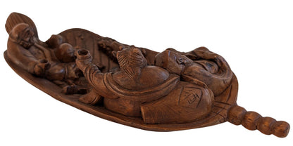 Holzskulptur China Scholar Szene im Boot
