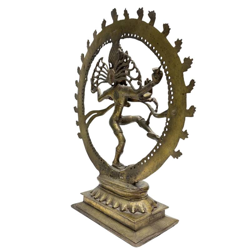 Große indische Bronze-Nataraja Tempelskulptur, tanzender Shiva im Flammenkreis, 44,5 cm hoch, 6,4 kg schwere Bronze, Lot 447 bei 1stbuddha, hinduistische Sakralkunst, klassischer Guss mit warmer Patina, spirituelles Sammlerstück.