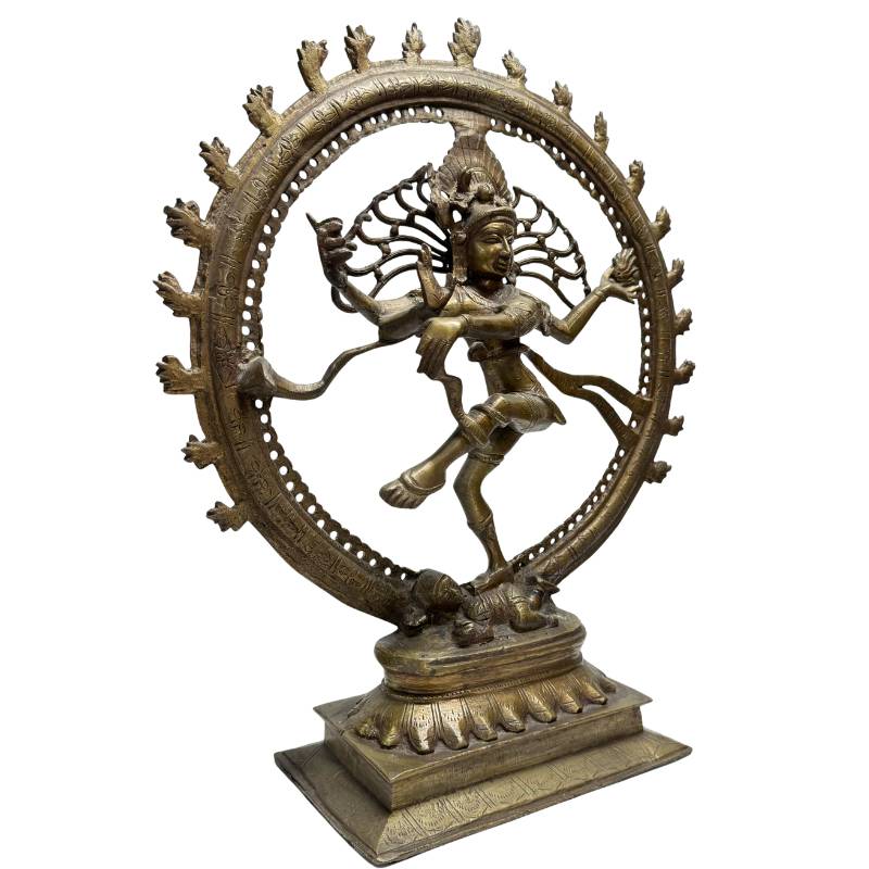 Große indische Bronze-Statue des tanzenden Shiva Nataraja, klassischer Tempelstil, Lot 447 bei 1stbuddha, 44,5 cm hoch, 6,4 kg massives Bronze-Guss, hinduistisches Symbol für kosmische Energie, handgefertigte Sakralkunst.