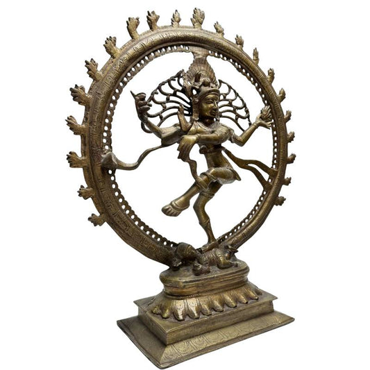 Große indische Bronze-Statue des tanzenden Shiva Nataraja, klassischer Tempelstil, Lot 447 bei 1stbuddha, 44,5 cm hoch, 6,4 kg massives Bronze-Guss, hinduistisches Symbol für kosmische Energie, handgefertigte Sakralkunst.