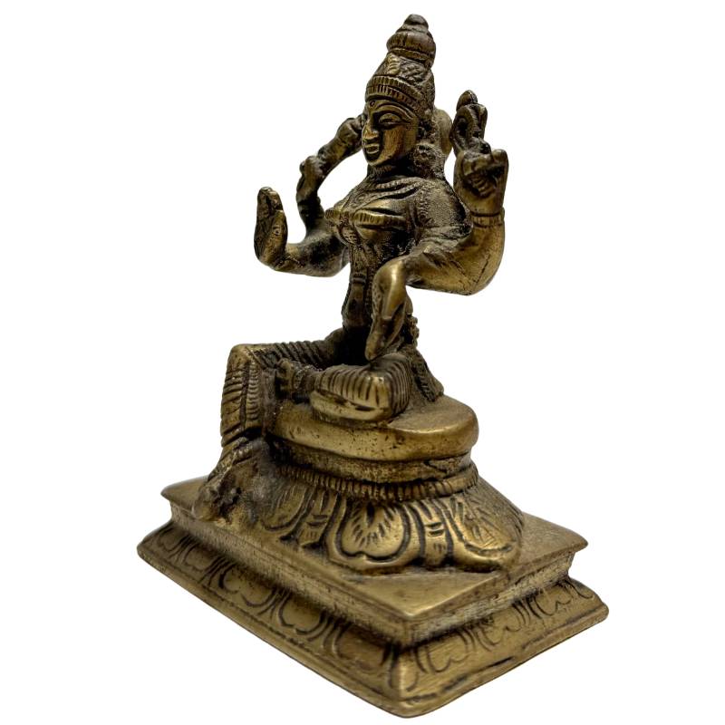 Seitenansicht der 0,6 kg schweren Lakshmi Statue mit edler Goldbronze-Patina
