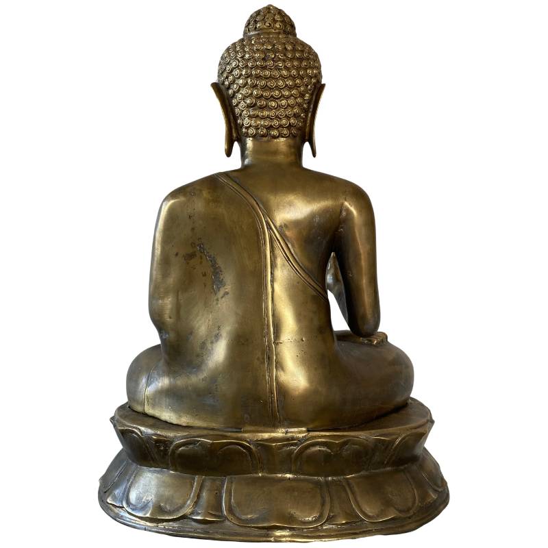 Antike indonesische Buddha-Statue aus Bronze, monumentales Sammlerstück aus Java, 19. Jahrhundert