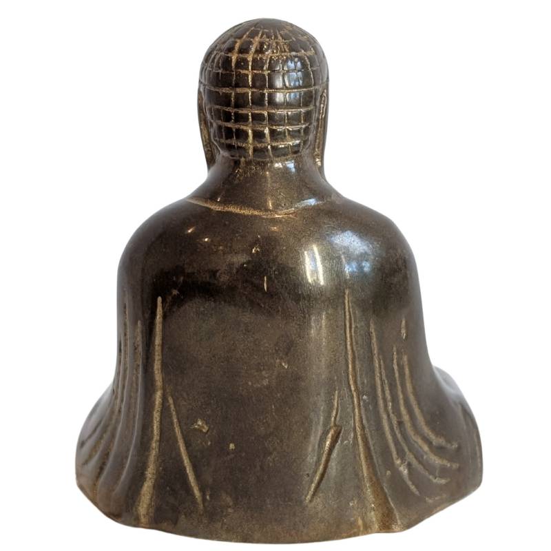 Japanischer Buddha Bronze massiv gegossen in Dhyana Mudra mit natürlicher Patina
