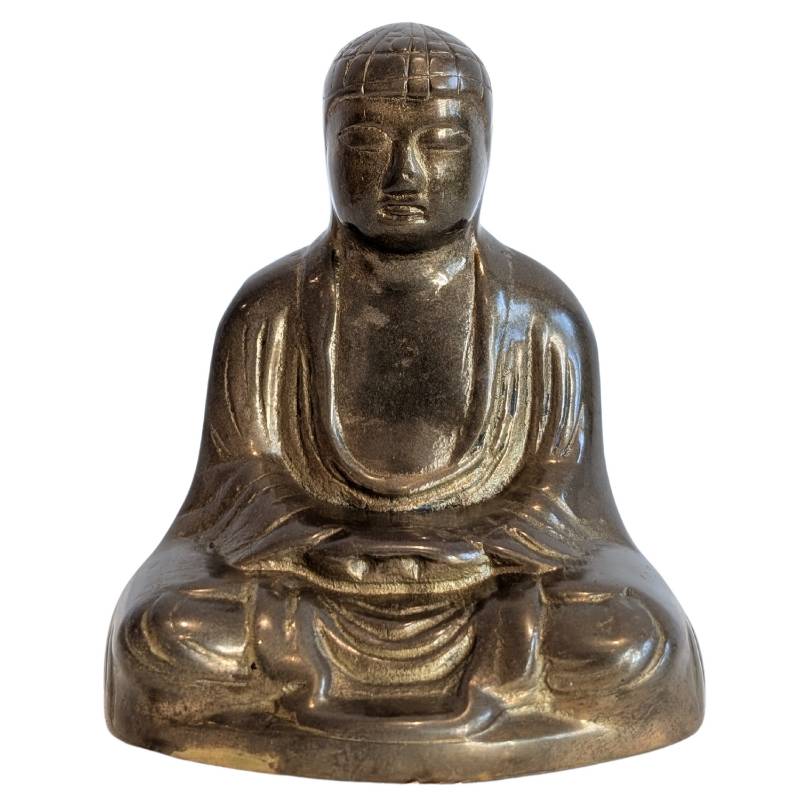 Japanischer Bronze Buddha in Dhyana Mudra massiv gegossen mit natürlicher Patina