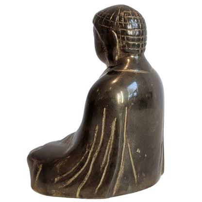 Japanischer Bronze Buddha kompakt in Dhyana Mudra mit natürlicher Patina und ruhiger Ausstrahlung