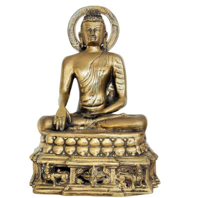 Kashmir Buddha Bronze vergoldet Bhumisparsha Mudra Himalaya