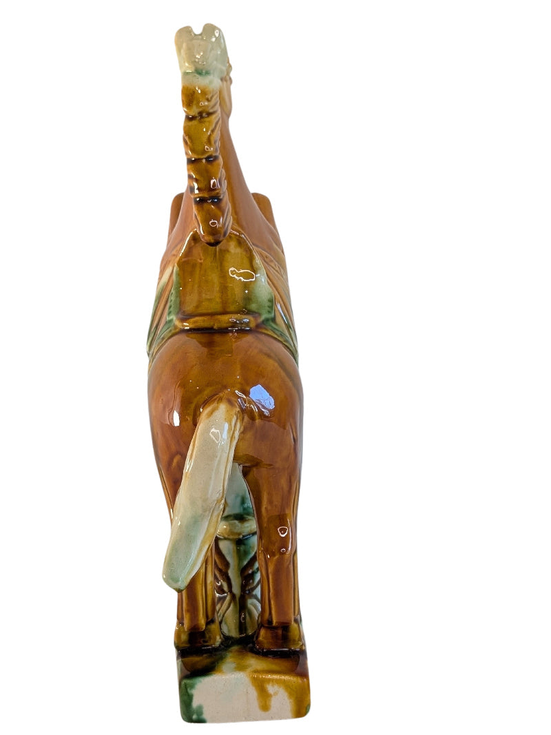 keramik pferd skulptur braun gruen creme farben glasur