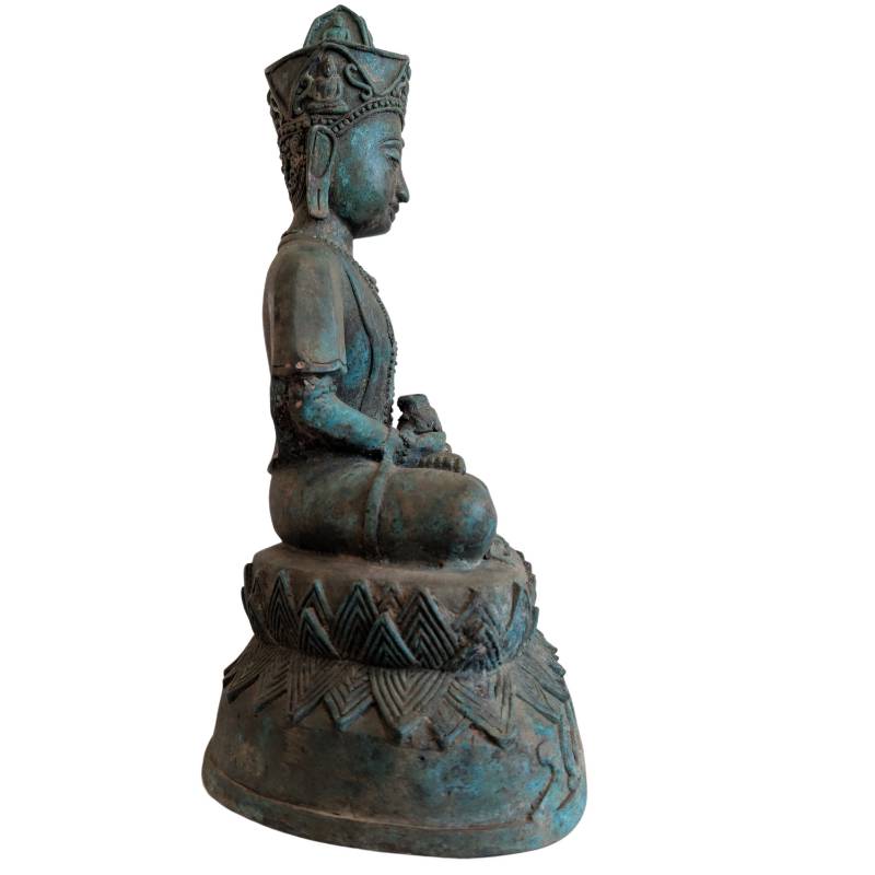 Antikes religiöses Bronzebildnis des gekrönten Khmer Lokeshvara (Avalokiteshvara) mit Kundika, massive Qualität, 6,8 kg, Lot 150.