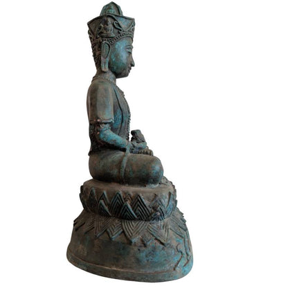 Antikes religiöses Bronzebildnis des gekrönten Khmer Lokeshvara (Avalokiteshvara) mit Kundika, massive Qualität, 6,8 kg, Lot 150.