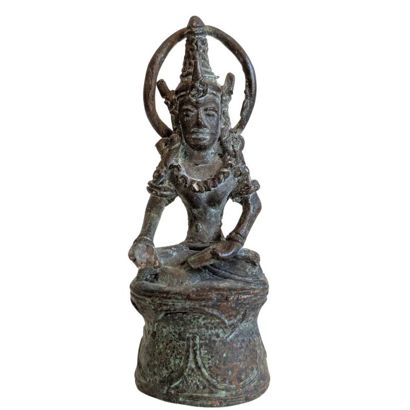 Khmer Lokeshvara Bronze Reisefigur klein mit Patina als Schutzsymbol und Begleiter