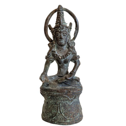Khmer Lokeshvara Bronze Reisefigur klein mit Patina als Schutzsymbol und Begleiter