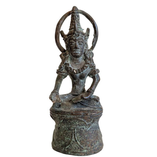 Khmer Lokeshvara Bronze Reisefigur klein mit Patina als Schutzsymbol und Begleiter