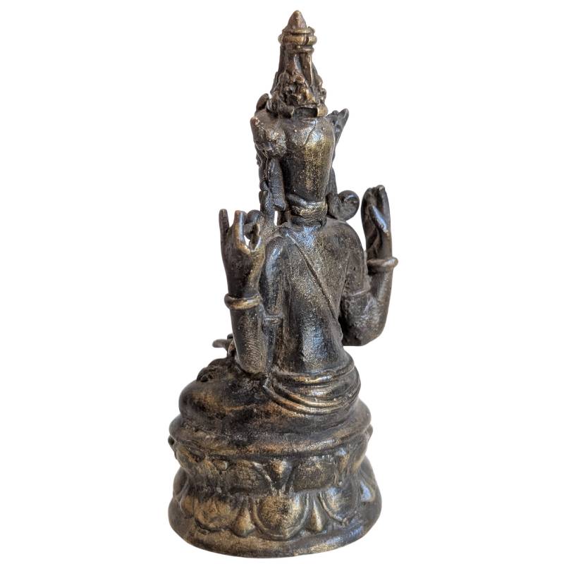 Antikes Khmer-Meditationsbild des Lokeshvara aus Bronze, persönliche Statuette mit durch Berührung geglätteter Oberfläche und authentischer dunkler Patina, Lot 147.