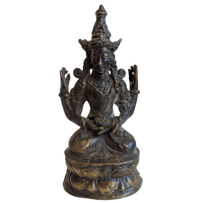 Antikes Khmer-Reisebild des Lokeshvara (Avalokiteshvara) aus massiver Bronze, durch Berührung geglättete Oberfläche mit dunkler Patina, Lot 147.