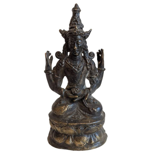 Antikes Khmer-Reisebild des Lokeshvara (Avalokiteshvara) aus massiver Bronze, durch Berührung geglättete Oberfläche mit dunkler Patina, Lot 147.