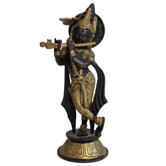 Krishna Bronze Figur Flöte Tribhanga Haltung