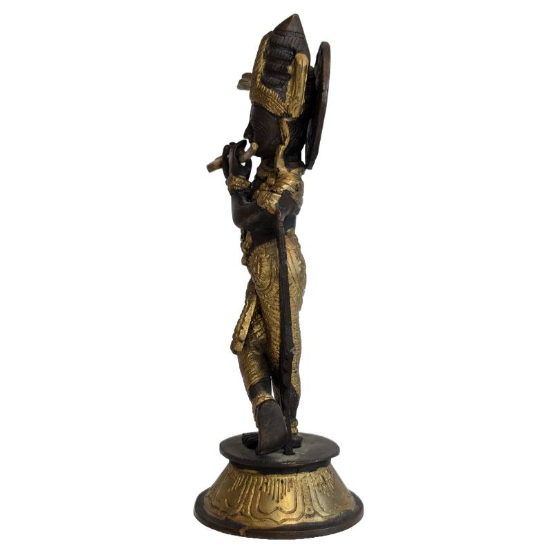 Krishna Bronze Figur Lotus Sockel Detail