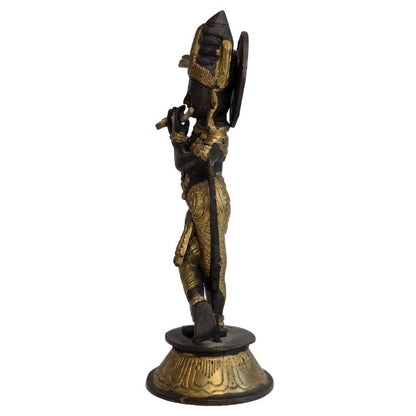 Krishna Bronze Figur Lotus Sockel Detail